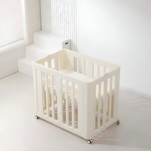 עריסת תינוק פלסטיק Minigo עם 2 מצבי גובה + מזרן נושם צבע לבן