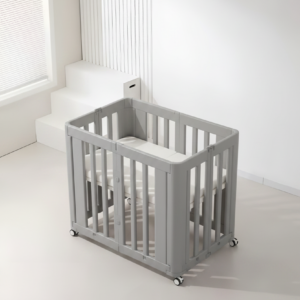 עריסת תינוק פלסטיק Minigo עם 2 מצבי גובה + מזרן נושם צבע אפור