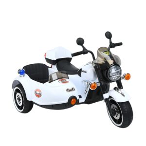 אופנוע חשמלי זוגי לילדים 12V עם סירת צד | אופנוע ממונע לילדים בעיצוב יוקרתי לבן